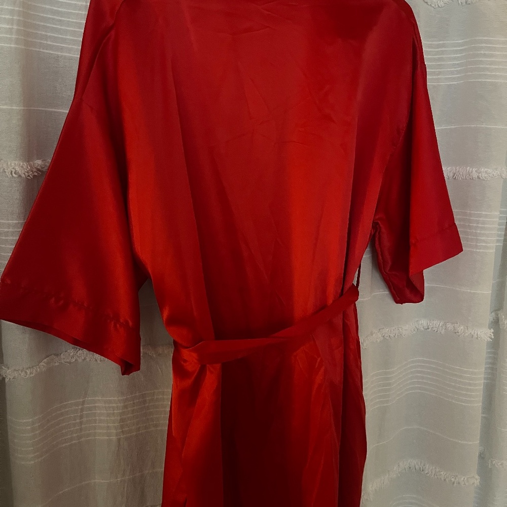 3/$10 SALE Red Satin Dressing Robe - Picture 2 of 4